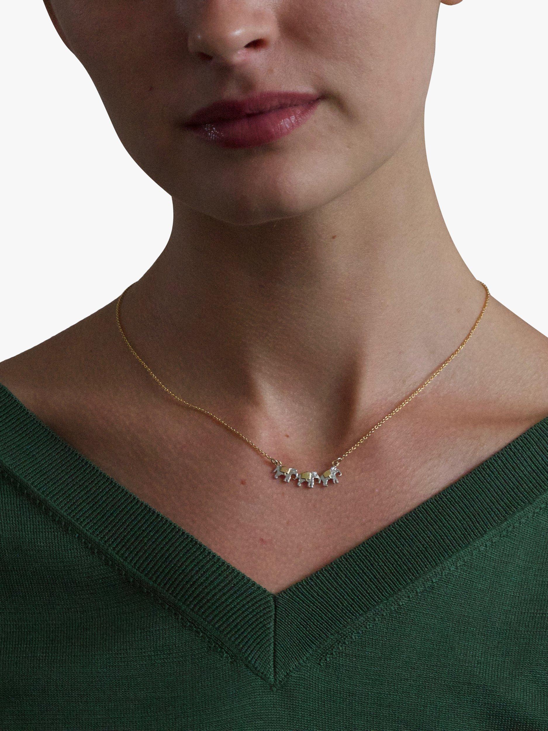 Alex Monroe 22ct Gold Vermeil Elephant Trio Necklace Gold