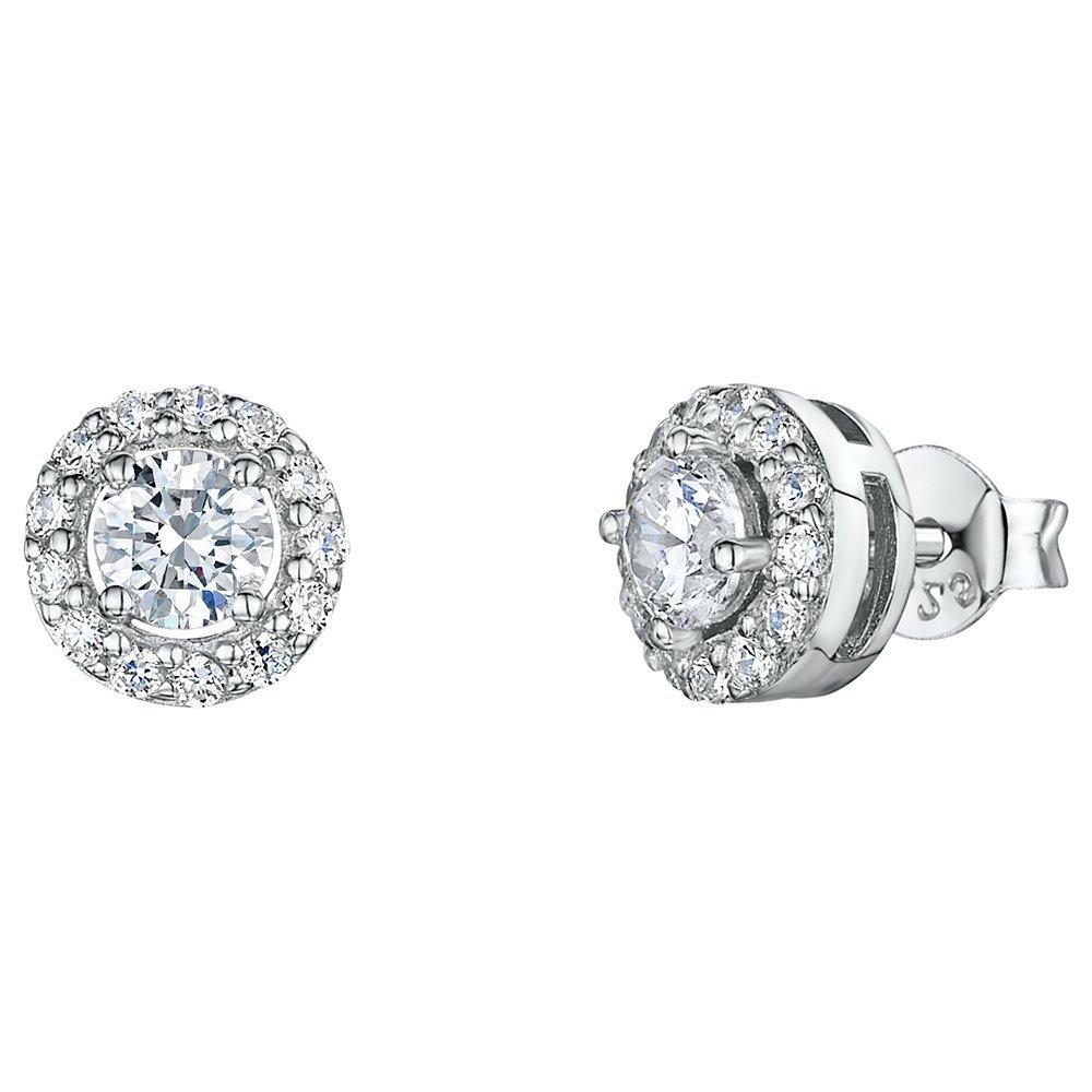 Jools by Jenny Brown Pavé Surround Round Cubic Zirconia Stud Earrings, Clear