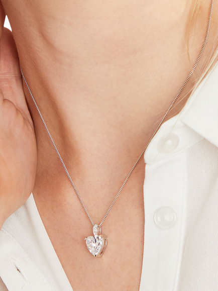 Jools by Jenny Brown Rhodium Plated Silver Cubic Zirconia Heart Shaped Pendant - view 2, Silver