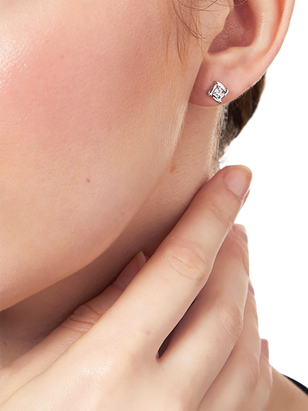 Jools by Jenny Brown Overlaping Square Cubic Zirconia Stud Earrings - view 2, Silver