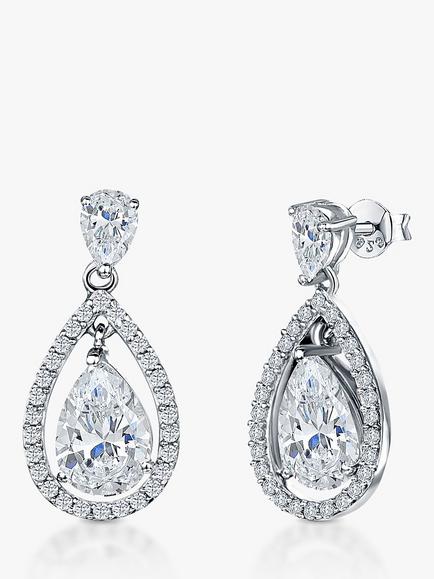 Jools by Jenny Brown Pavé Surround Tear Drop Earrings, Silver
