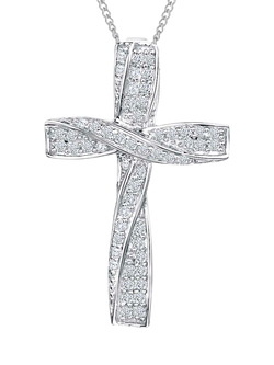 Jools by Jenny Brown Rhodium Plated Silver Cubic Zirconia Twisted Cross Pendant, Silver