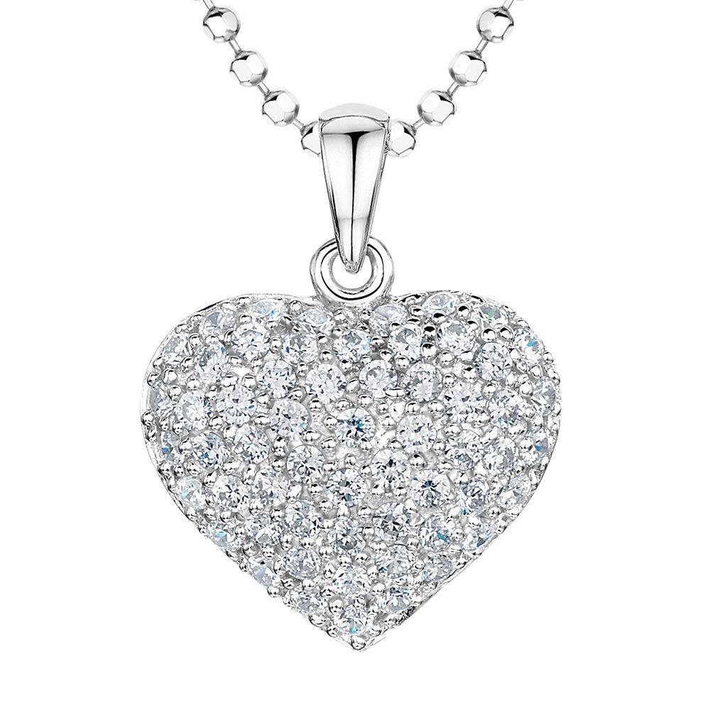 Jools by Jenny Brown Rhodium Plated Silver Cubic Zirconia Bubbly Heart Pendant