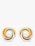 IBB 9ct Gold Triple Tone Pearl Swirl Stud Earrings, Multi