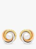 IBB 9ct Gold Triple Tone Pearl Swirl Stud Earrings, Multi