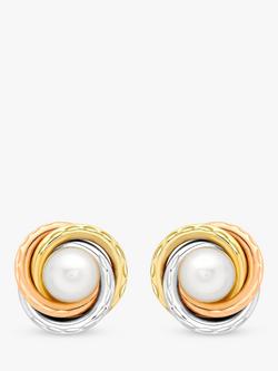 IBB 9ct Gold Triple Tone Pearl Swirl Stud Earrings, Multi, Multi