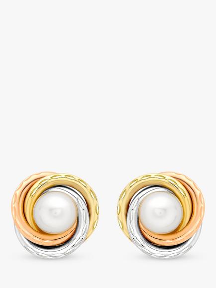 IBB 9ct Gold Triple Tone Pearl Swirl Stud Earrings, Multi, Multi