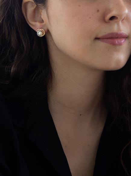 IBB 9ct Gold Triple Tone Pearl Swirl Stud Earrings, Multi - view 2, Multi