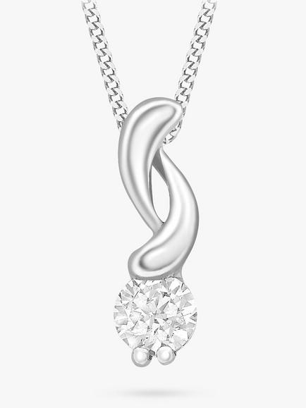 IBB 9ct White Gold Cubic Zirconia Swirl Pendant Necklace, White
