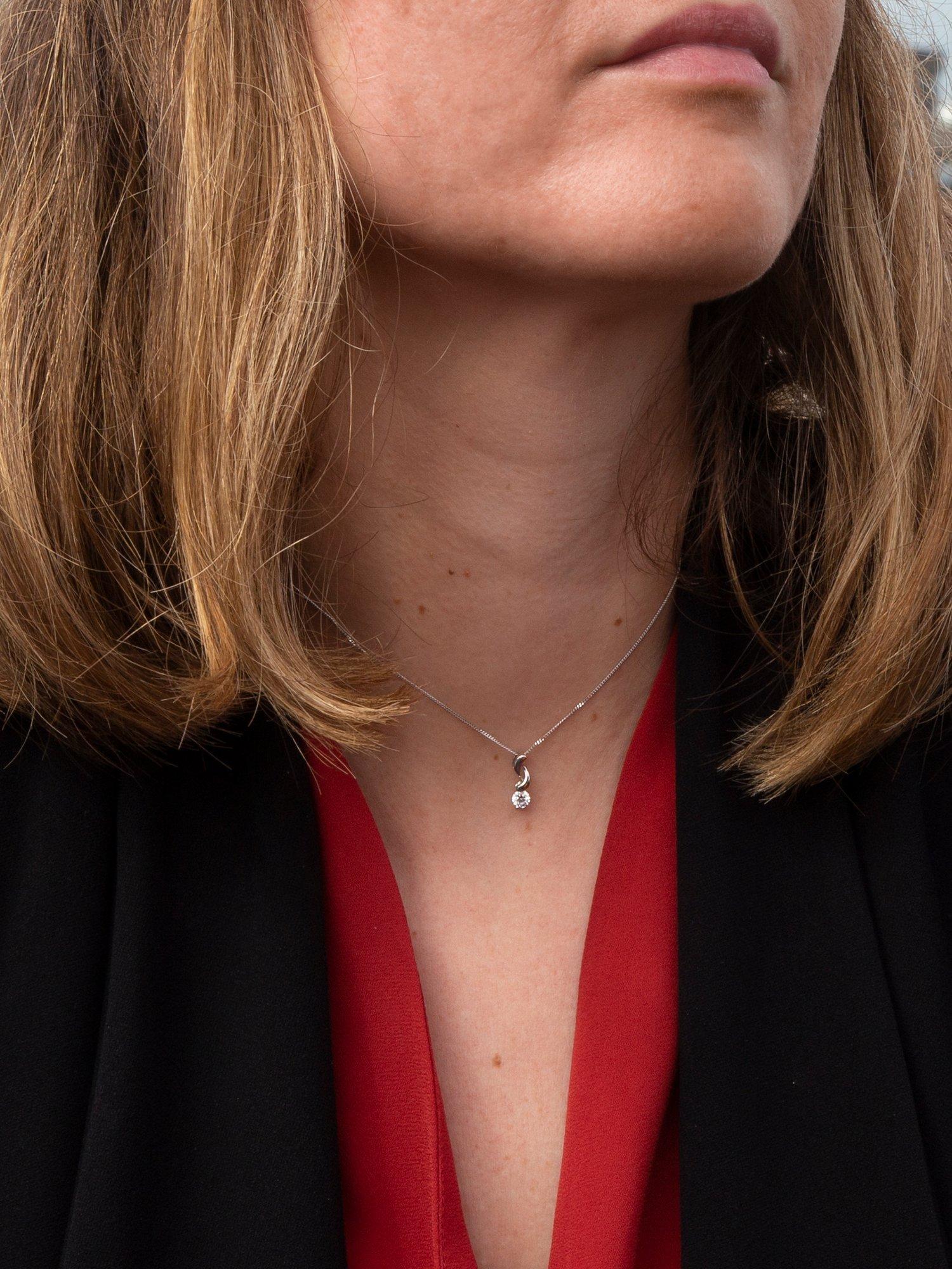 Product image 2 of 4, which shows IBB 9ct White Gold Cubic Zirconia Swirl Pendant Necklace