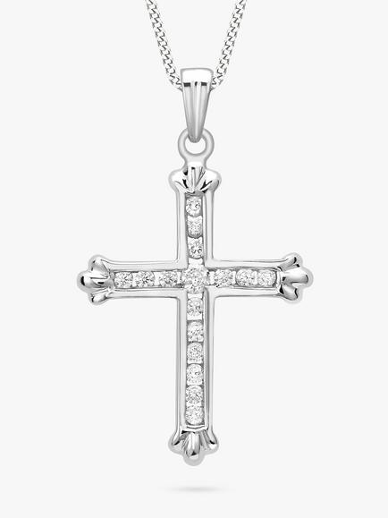 IBB 9ct White Gold Cubic Zirconia Cross Pendant, White Gold
