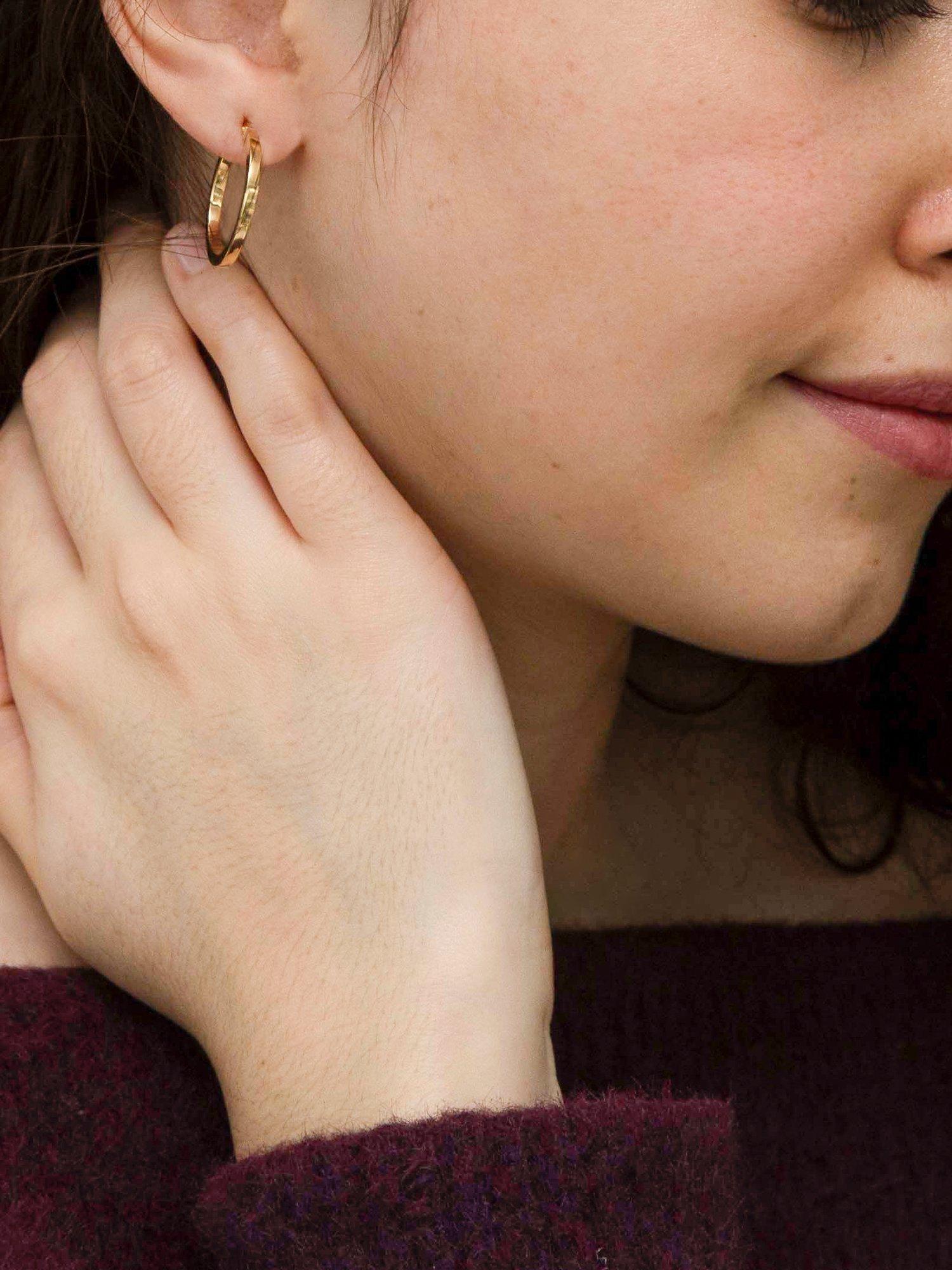 Product image 4 of 4, which shows IBB 9ct Yellow Gold Creole Lever Hoop Earrings, Gold