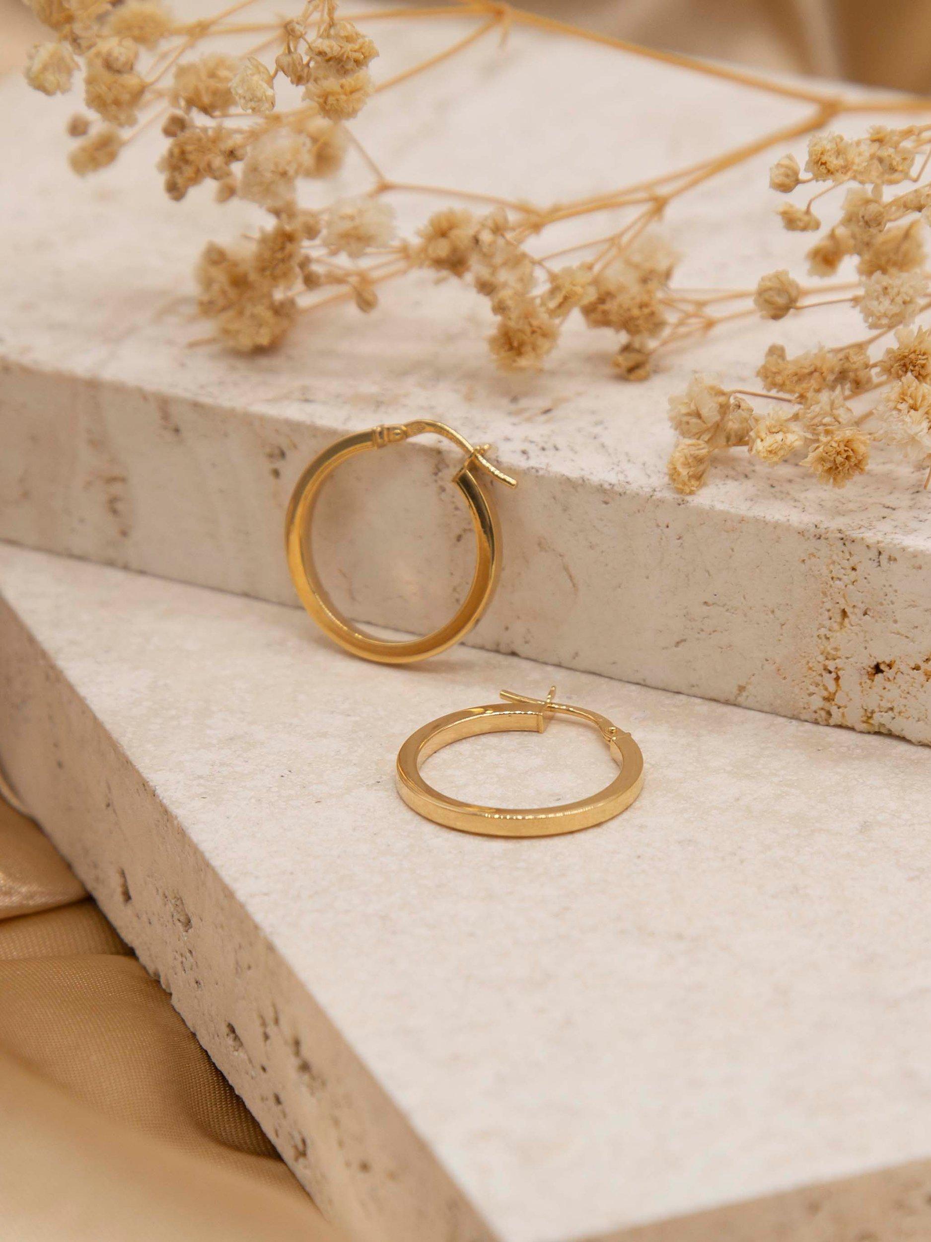 Product image 2 of 4, which shows IBB 9ct Yellow Gold Creole Lever Hoop Earrings, Gold