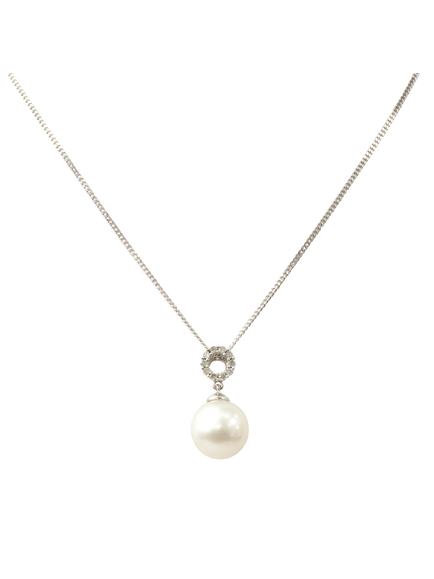 E.W Adams Diamond And Pearl Loop Pendant Necklace, White Gold