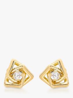 IBB 9ct Yellow Gold Cubic Zirconia Triple Square Stud Earrings, Yellow Gold, Yellow Gold