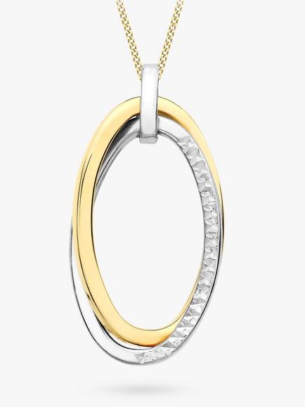 IBB 9ct Two Colour Gold Twined Oval Pendant Necklace, Gold/White Gold, Gold/White Gold