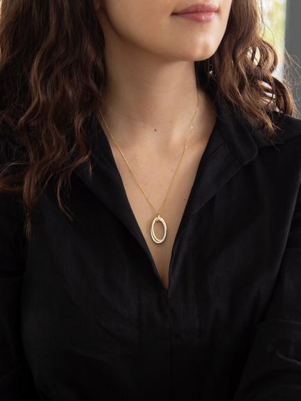 IBB 9ct Two Colour Gold Twined Oval Pendant Necklace, Gold/White Gold - view 2, Gold/White Gold