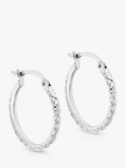 IBB 9ct White Gold Diamond Cut Creole Hoop Earrings, White Gold, White Gold