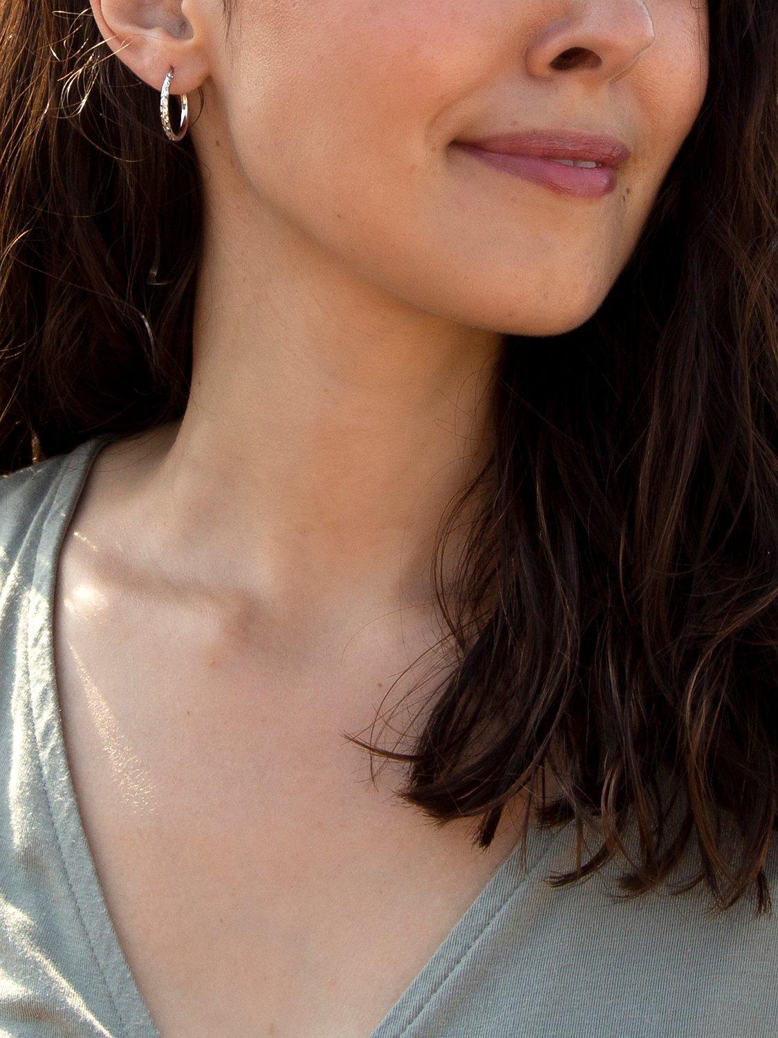 Product image 4 of 4, which shows IBB 9ct White Gold Diamond Cut Creole Hoop Earrings, White Gold