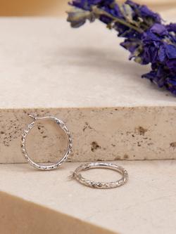 IBB 9ct White Gold Diamond Cut Creole Hoop Earrings, White Gold - view 2, White Gold