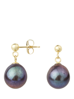 E.W Adams 9ct Gold Freshwater Pearl Drop Earrings, Black