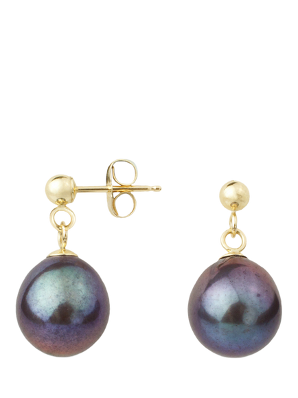 E.W Adams 9ct Gold Freshwater Pearl Drop Earrings, Black