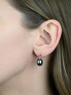 E.W Adams 9ct Gold Freshwater Pearl Drop Earrings - view 2, Black