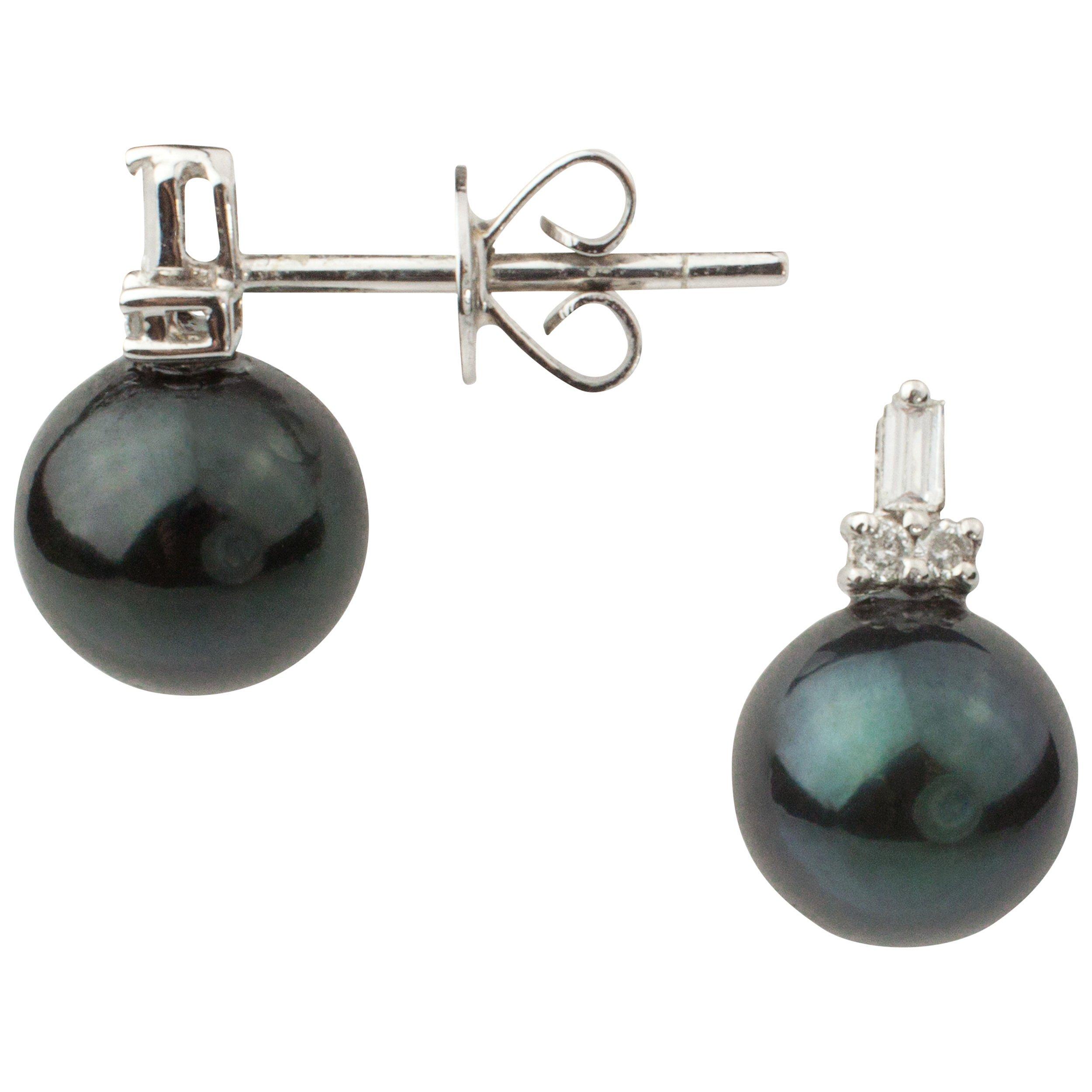 E.W Adams 9ct White Gold Diamond Cultured Pearl Stud Earrings