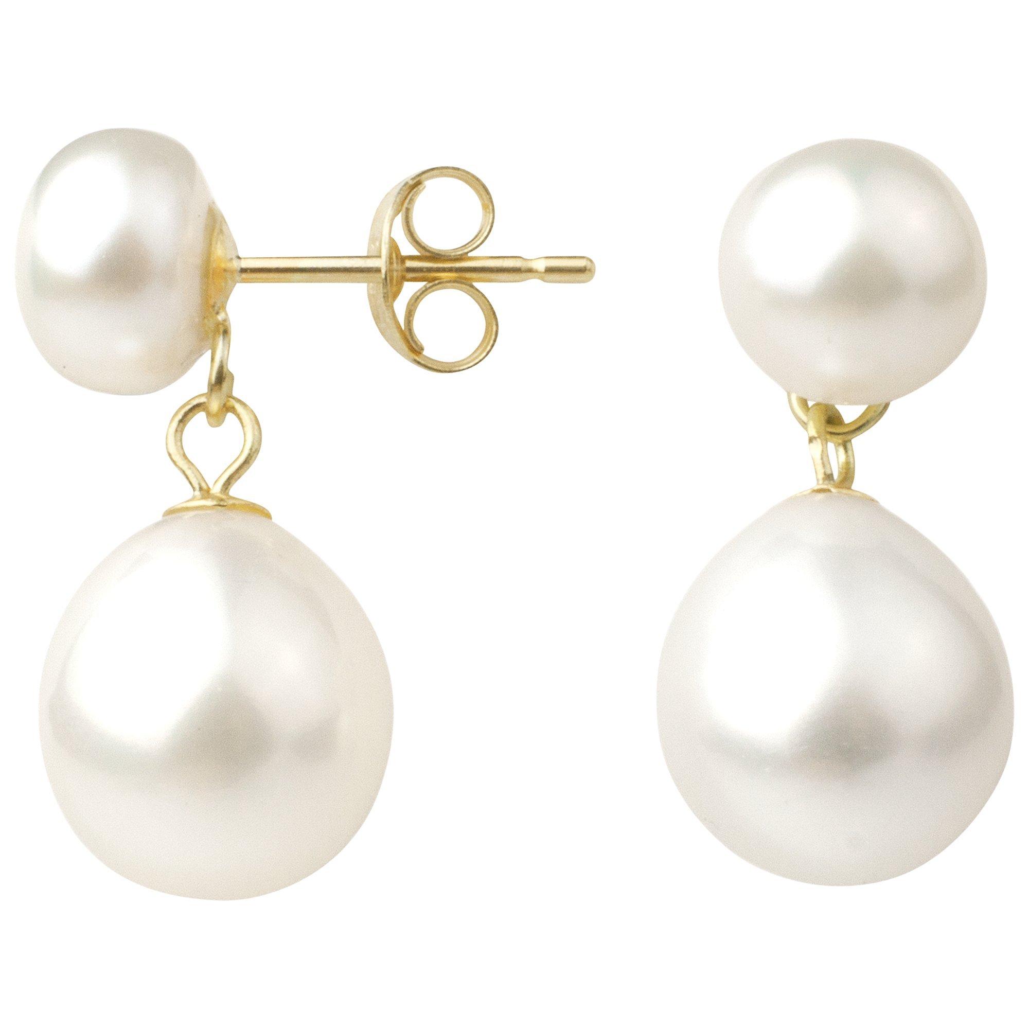 E.W Adams 9ct Gold Freshwater Pearl Double Drop Earrings, White