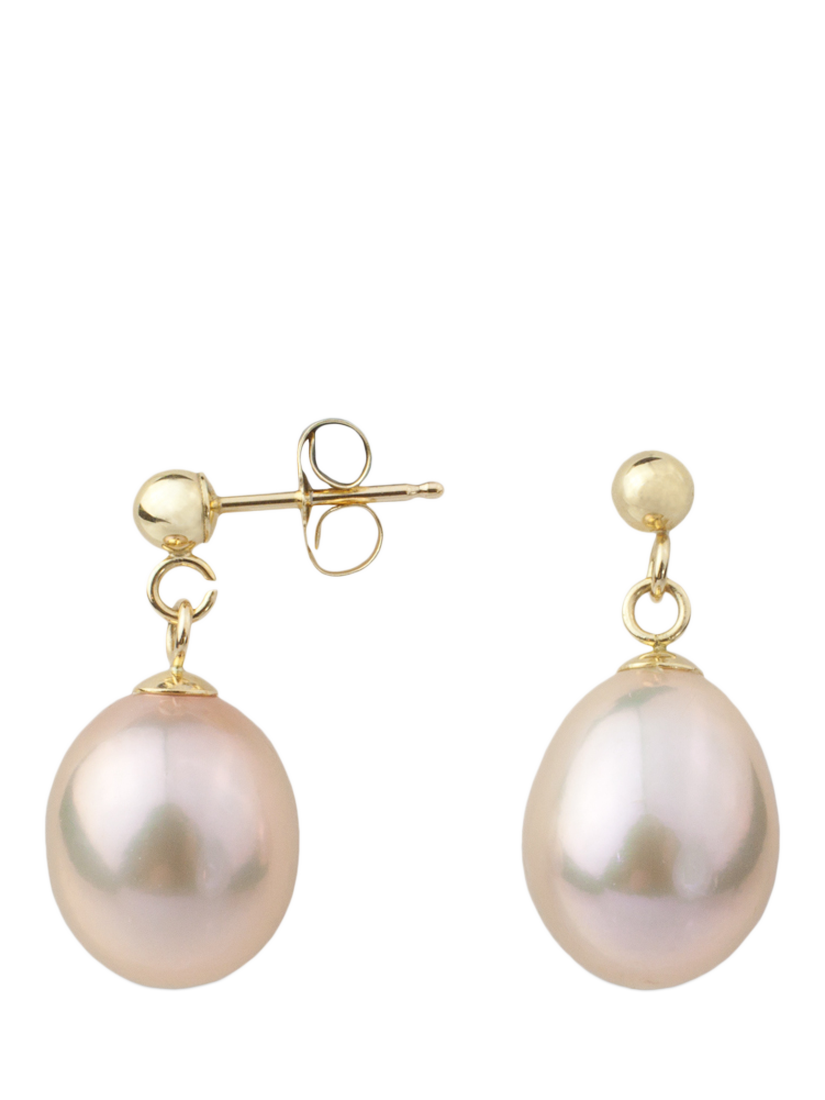 Product image 3 of 3, which shows E.W Adams 9ct Gold Freshwater Pearl Drop Earrings, Pink