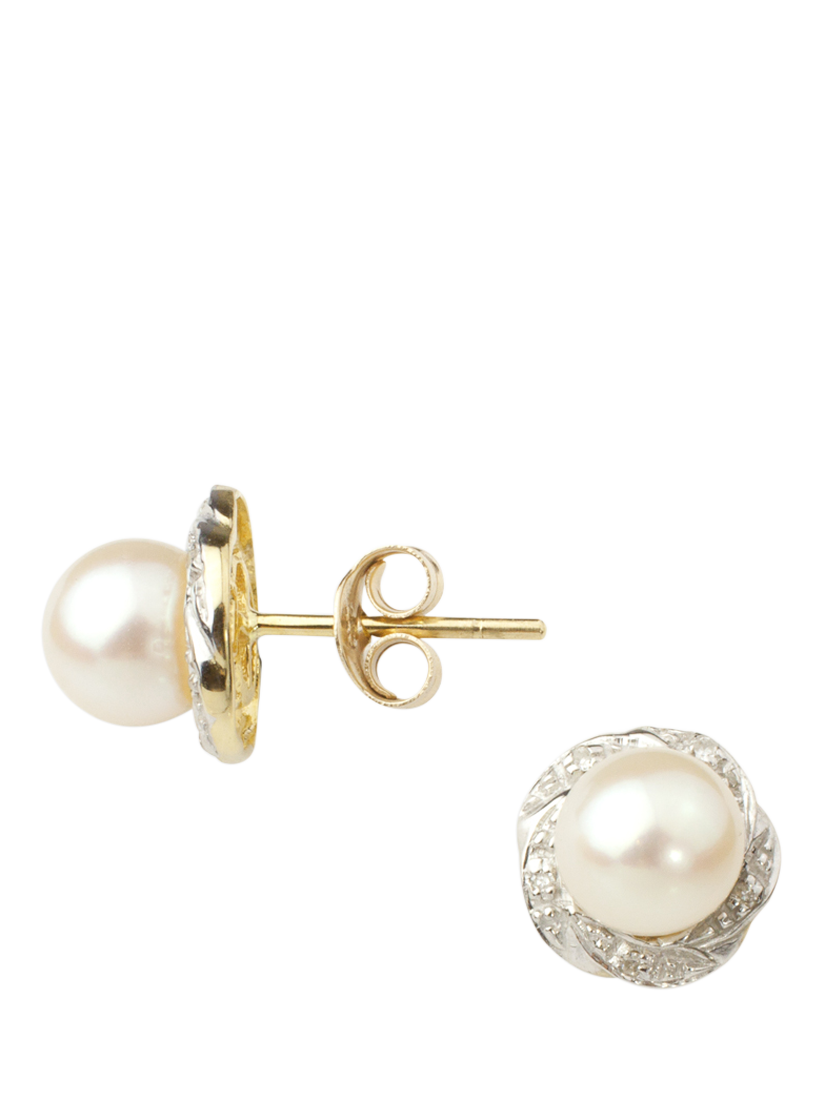 Product image 1 of 1, which shows E.W Adams 9ct Gold Cultured Pearl Diamond Stud Earrings