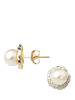 E.W Adams 9ct Gold Cultured Pearl Diamond Stud Earrings, White