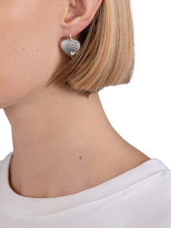 Andea Sterling Silver Textured Heart Drop Earrings, Silver - view 2, Silver