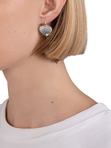 Andea Sterling Silver Textured Heart Drop Earrings, Silver - view 2, Silver