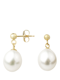 E.W Adams 9ct Gold Freshwater Pearl Drop Earrings, White