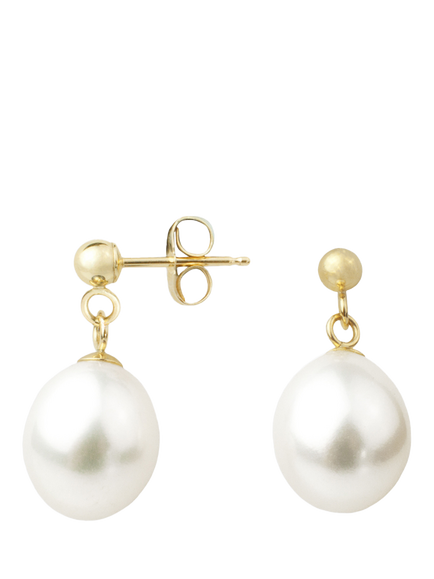 E.W Adams 9ct Gold Freshwater Pearl Drop Earrings, White