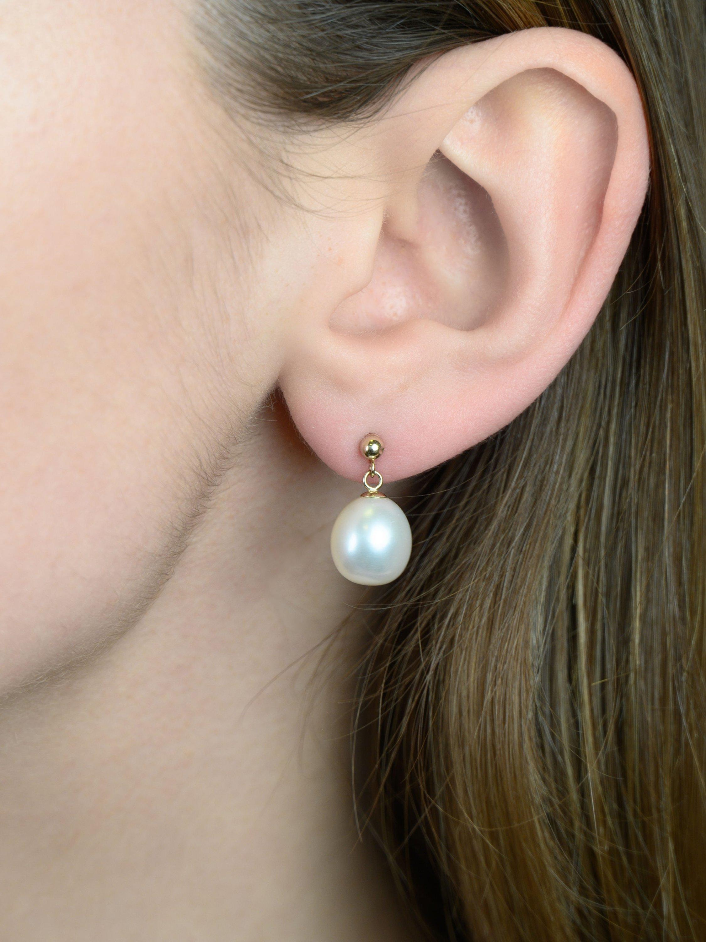 Product image 2 of 3, which shows E.W Adams 9ct Gold Freshwater Pearl Drop Earrings, White