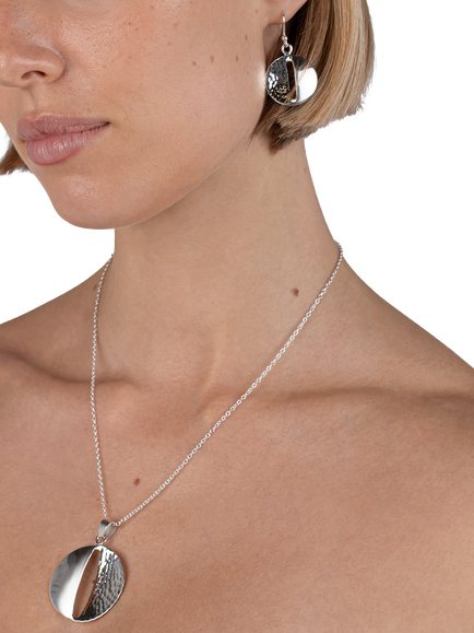 Andea Sterling Silver Round Smooth and Textured Drop Earrings, Silver - view 2, Silver