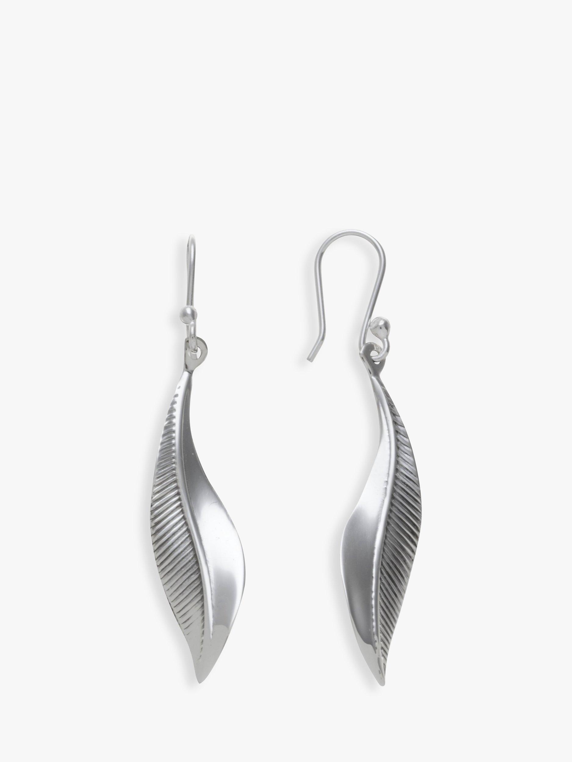 Andea Sterling Silver Thin Textured Leaf Drop Earrings, Silver