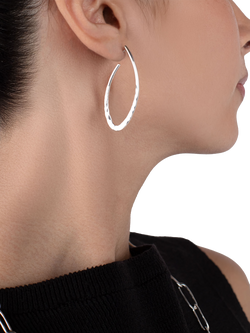 Andea Sterling Silver Smooth And Textured Long Oval Stud Earrings - view 2, Silver