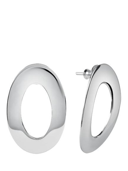Andea Sterling Silver Outline Oval Stud Earrings, Silver, Silver