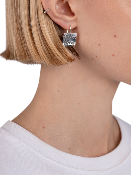 Andea Sterling Silver Textured Square Drop Earrings - view 2, Silver