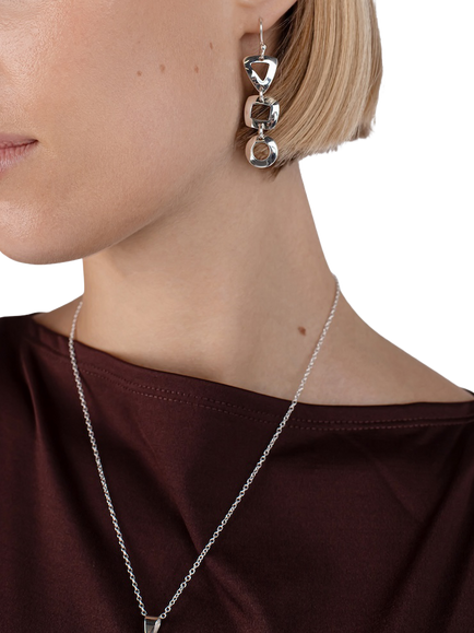 Andea Sterling Silver Geometric Cut Out Drop Earrings, Silver - view 2, Silver