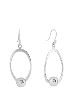 Andea Sterling Silver Oval and Ball Drop Earrings, Silver, Silver