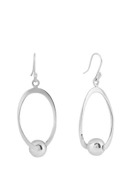 Andea Sterling Silver Oval and Ball Drop Earrings, Silver, Silver