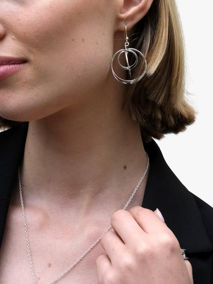 Andea Sterling Silver Spinning Hoop Drop Earrings, Silver - view 2, Silver