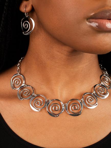Andea Sterling Silver Sculptured Spirals Necklace - view 2, Silver