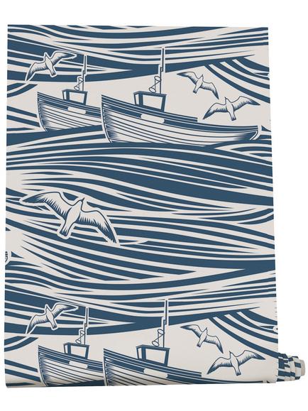 Mini Moderns Whitby Wallpaper, Washed Denim