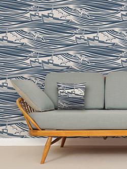 Mini Moderns Whitby Wallpaper - view 2, Washed Denim