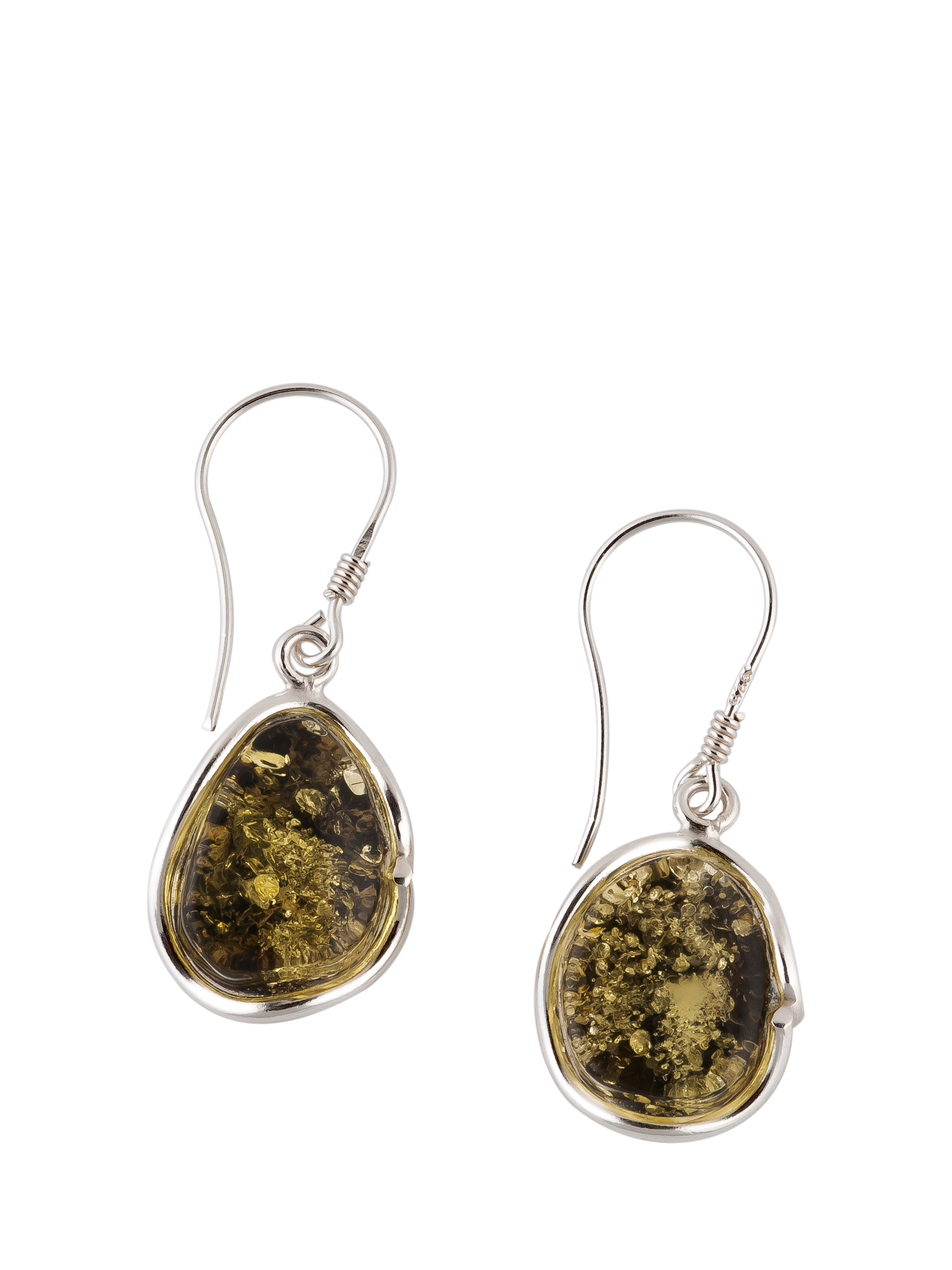 Product image 1 of 1, which shows Be-Jewelled Sterling Silver Green Amber Hook Earrings